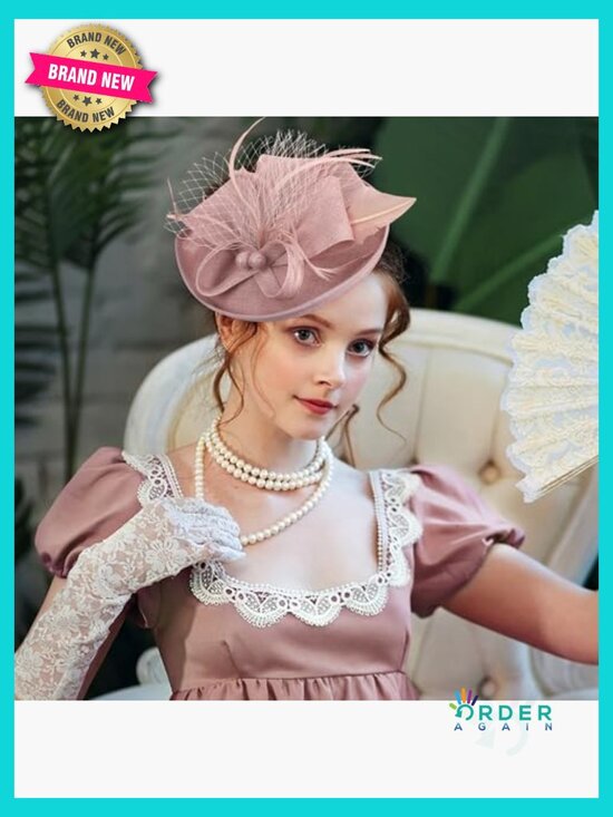 Vintage Tea Party Fascinator Headband with Turkey Feathers Adjustable
